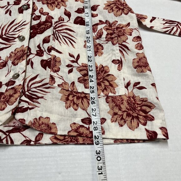 Rachel Zoe Jacket Womens L Red Floral‎ Linen Button Down Tie Waist Lightweight - Picture 6 of 8